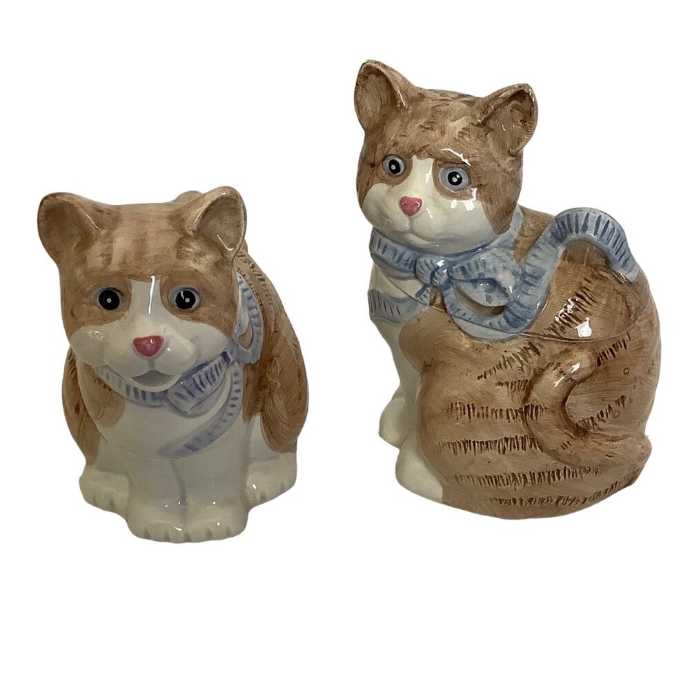 Vtg Kitty Cat Creamer & Sugar Bowl Set Cargo Express 4.5" x 4" Ceramic Whimsical